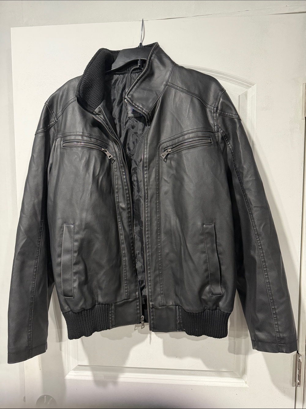 G.H. Bass & Co. Black Leather Bomber Jacket with Ribbed Hem
